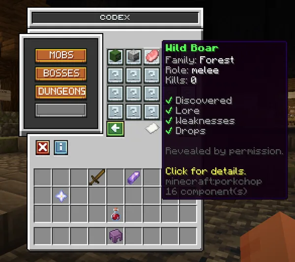 The in-game codex showing a monster entry